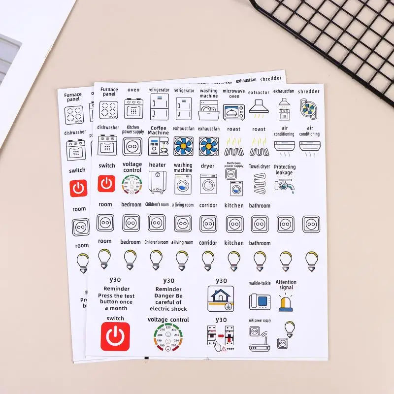 High Quality 2/5Sheets Self-adhesive Waterproof English Version Electric Box Electric Circuit Breaker Panel Label Decorative Peaceful Pleasures Health and Wellness white 2sheets