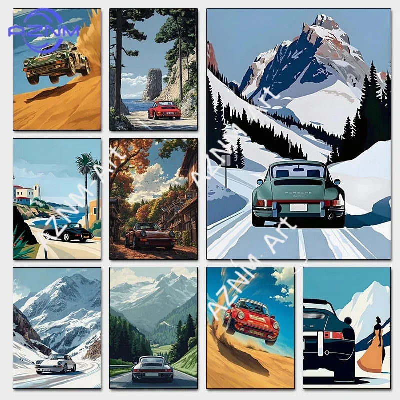 Painting Wall Art Painting Home Living Room Decor Classic 911 Alpine Drive Poster Vintage Alpine Tour Cartoon Print Canvas Peaceful Pleasures Health and Wellness