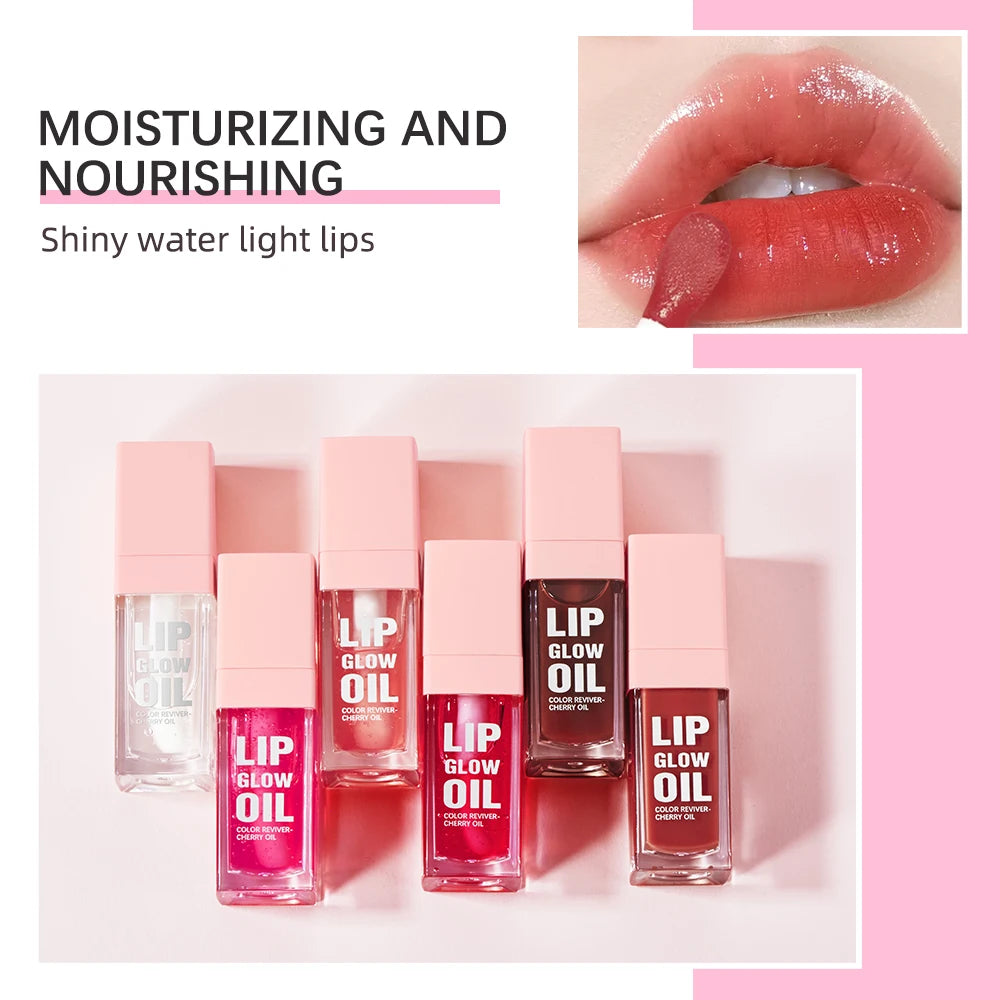 Crystal Lip Glow Oil Cherry Pink Lips Plumper Gloss Hydrating Plumping Lips Coat Tinted Lip Plumper Serum Lips Glow Oil Makeup Peaceful Pleasures Health and Wellness