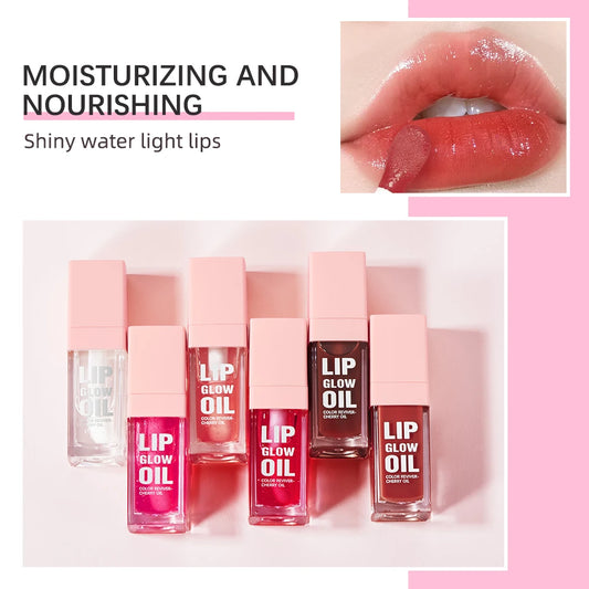 Crystal Lip Glow Oil Cherry Pink Lips Plumper Gloss Hydrating Plumping Lips Coat Tinted Lip Plumper Serum Lips Glow Oil Makeup Peaceful Pleasures Health and Wellness
