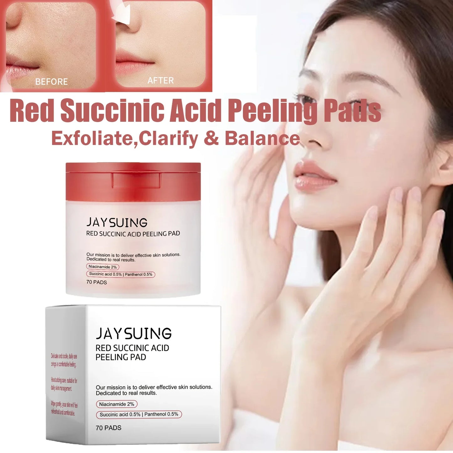 Jaysuing 70pc Succinic Acid Peeling Pads AHA BHA Exfoliant