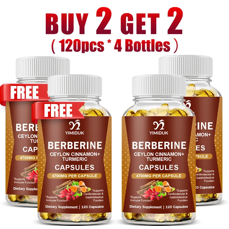 Berberine 4700 Mg Supplement, with Ceylon Cinnamon, Support Heart Health, Immune System, Healthy GI & Cholesterol, Gluten-Free Peaceful Pleasures Health and Wellness 120pcs-4 Bottles