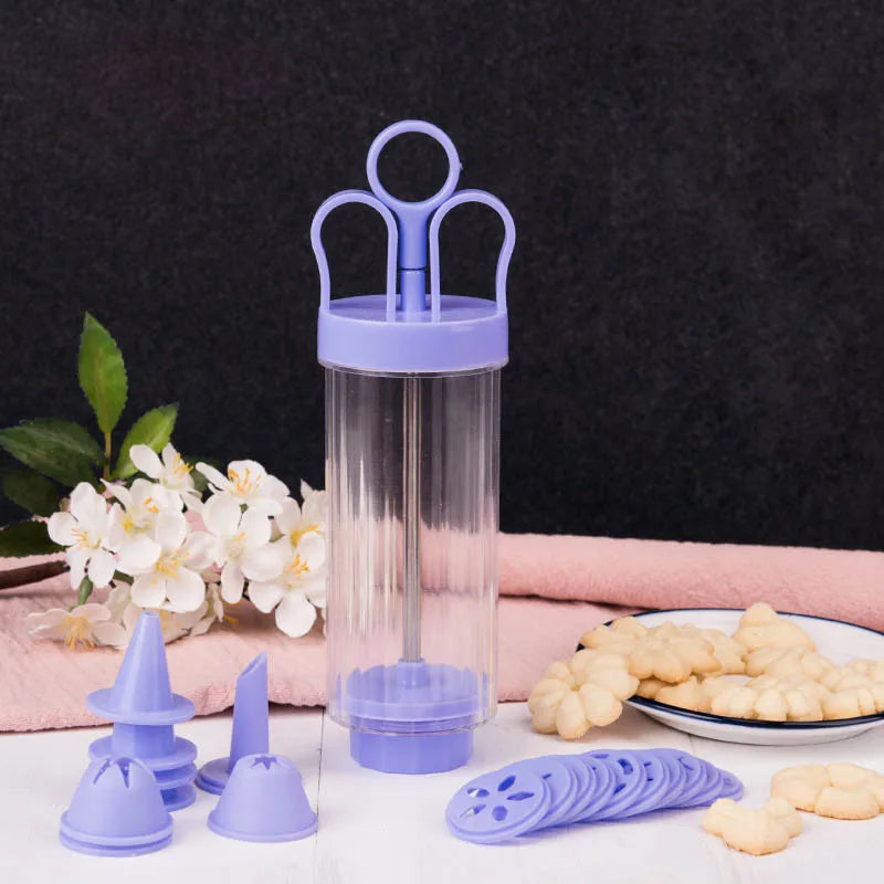 Cookie Gun & Pastry Cream Syringe Extruder – 250ml with 10 Flower Discs & 8 Nozzles for Cake, Cookie & Cupcake Decorating