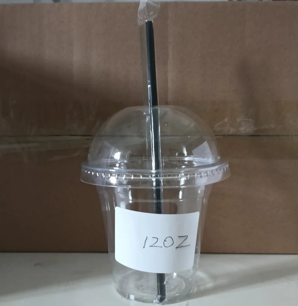 12OZ Clear Plastic Cups with Lids To Go Crystal Clear Disposable Plastic Cups with Straw for Iced Coffee Smoothies Soda Lemonade Peaceful Pleasures Health and Wellness Black Dome 50pcs
