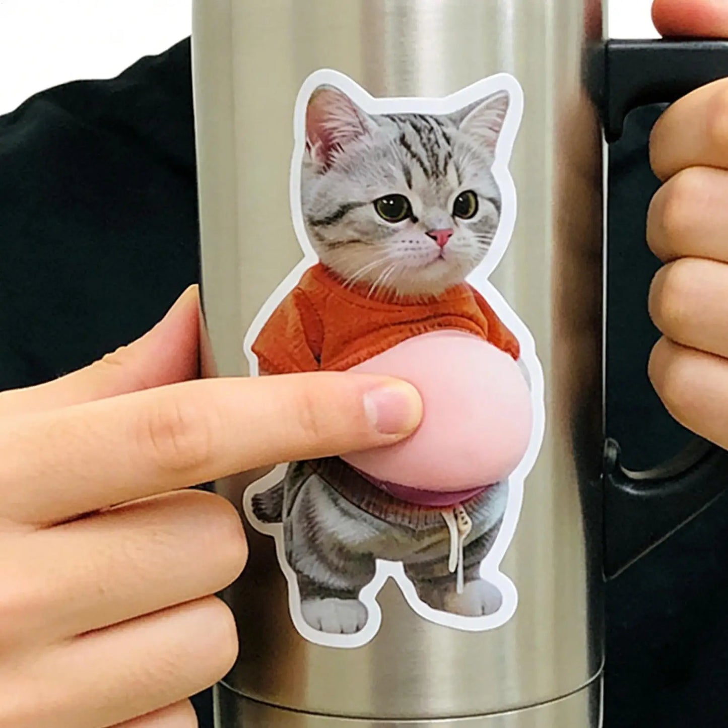 3D Cat Belly Squeeze Sticker – Cartoon Phone & Home Decor