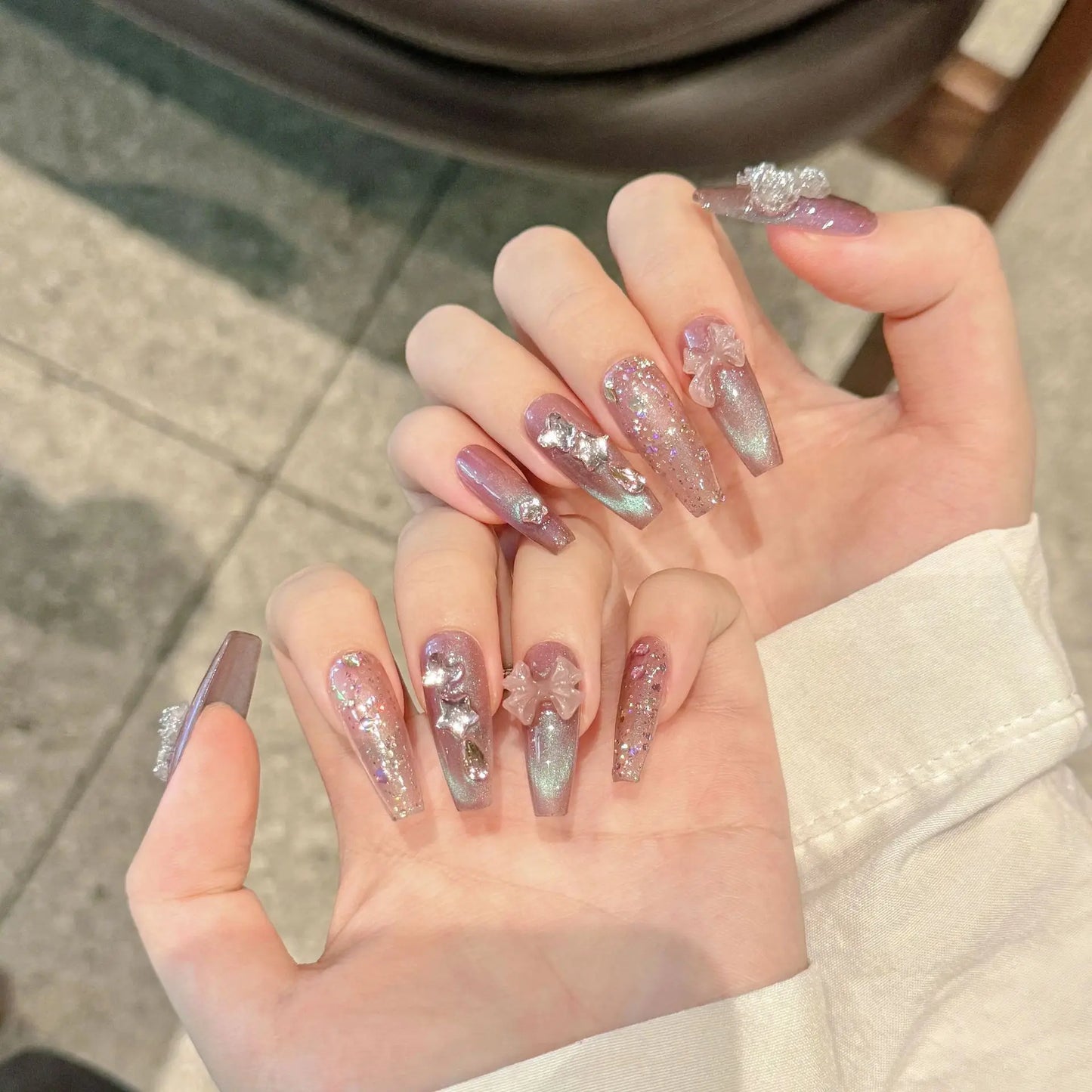 Dreamy Meteor Retro Purple Press-On Nails – 10pc Set