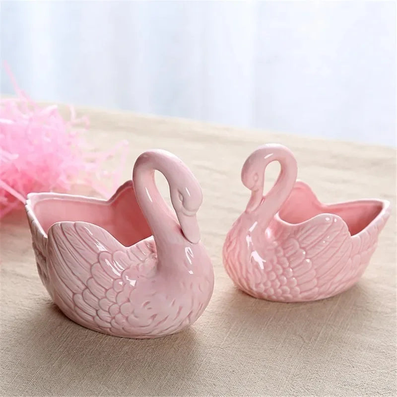 Swan Ceramic Ornaments Decoration Desktop Storage Box Tealight Candles Holder Flower Pot Home Decor Furnishings Peaceful Pleasures Health and Wellness