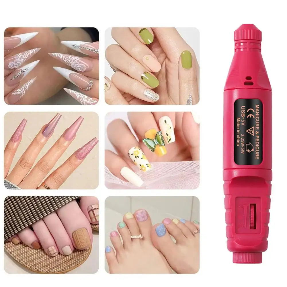 Electric Nail Drill – Rechargeable Grinder, 0–20K RPM, 6 Bits