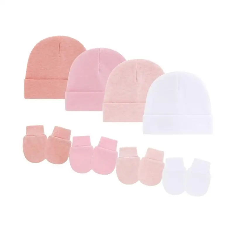4-Pack Newborn Baby Bonnet Hat & Mittens Set | 0–3 Months Cotton
