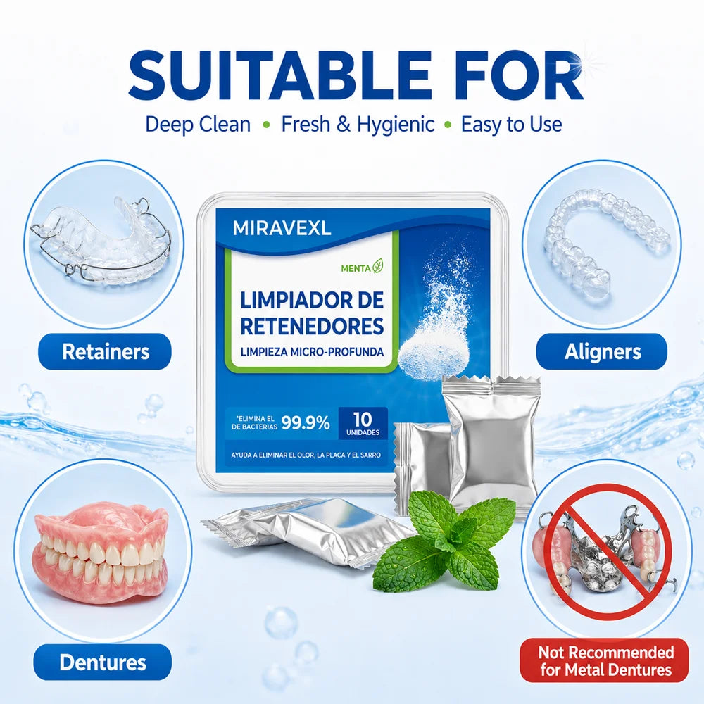 MIRAVEXL Denture & Retainer Cleaning Tablets + Storage Box