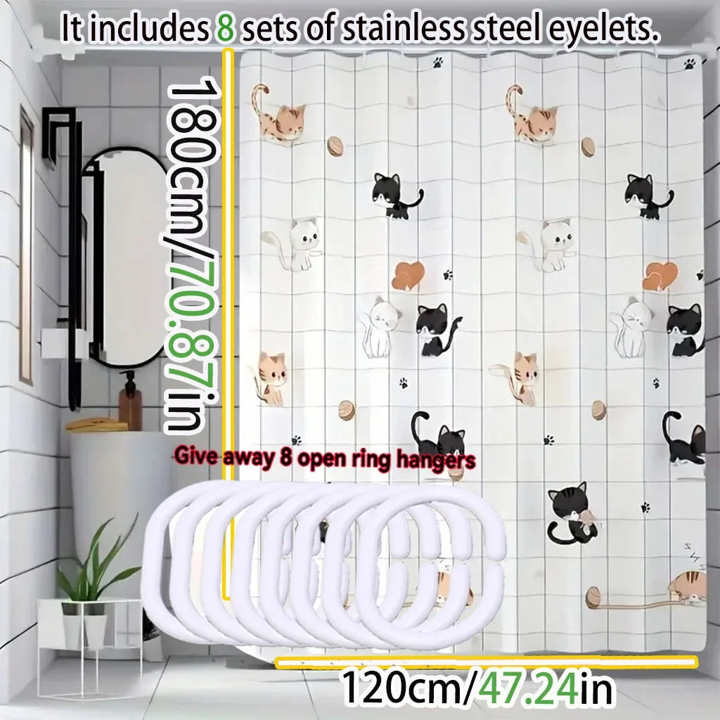 Cartoon Cat PEVA Shower Curtain – Waterproof, Easy to Clean