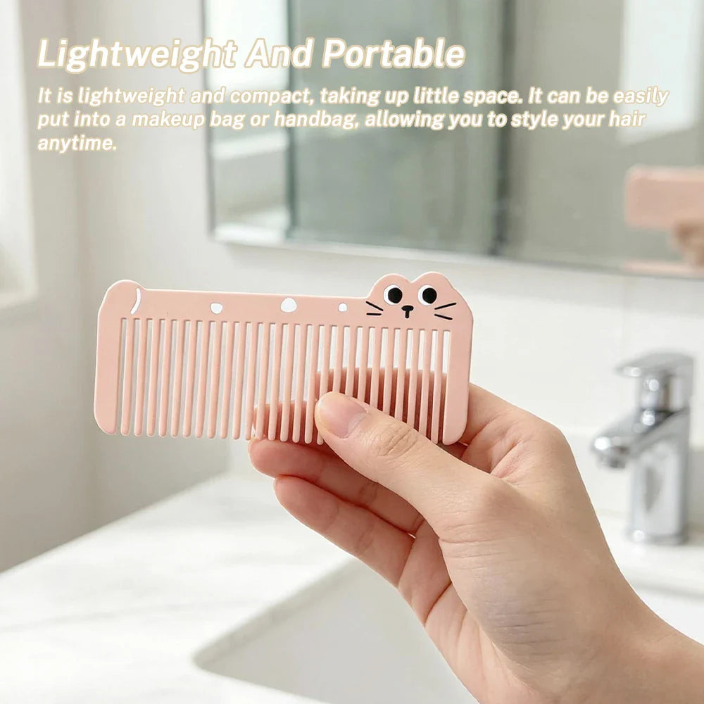 Mini Cartoon Kitten Wide Tooth Detangling Comb | Travel Hair Comb