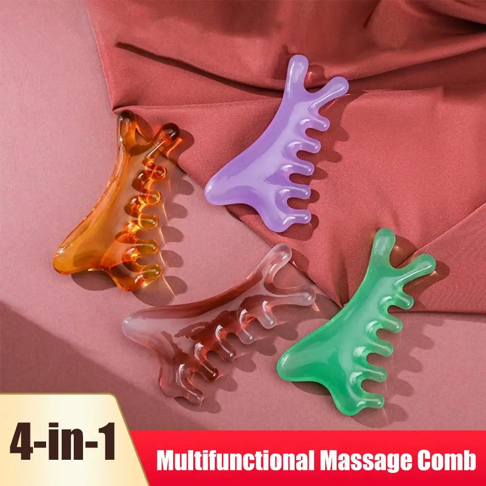 Head Massage Scalp Four-in-one Massage Comb Meridian Scalp Resin Scalp Massage Comb Head Unblocking Face Nose Massager Guasha Peaceful Pleasures Health and Wellness