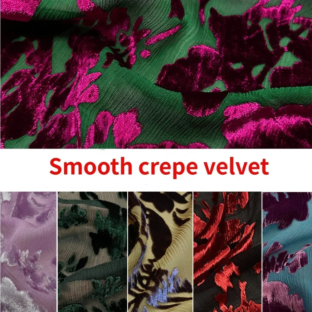 Velvet Silk Crepe Mulberry Burnt Out Fabric | By the Meter