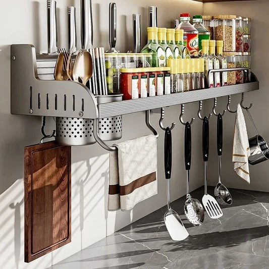 No-Drill Wall-Mounted Kitchen Shelf | Knife & Chopstick Rack Kitchen Storage Rack Peaceful Pleasures Health and Wellness
