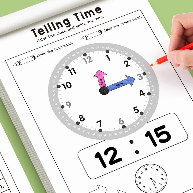 Telling Time Workbook Kids 32 Pages Learn Tell Activity Book Practice