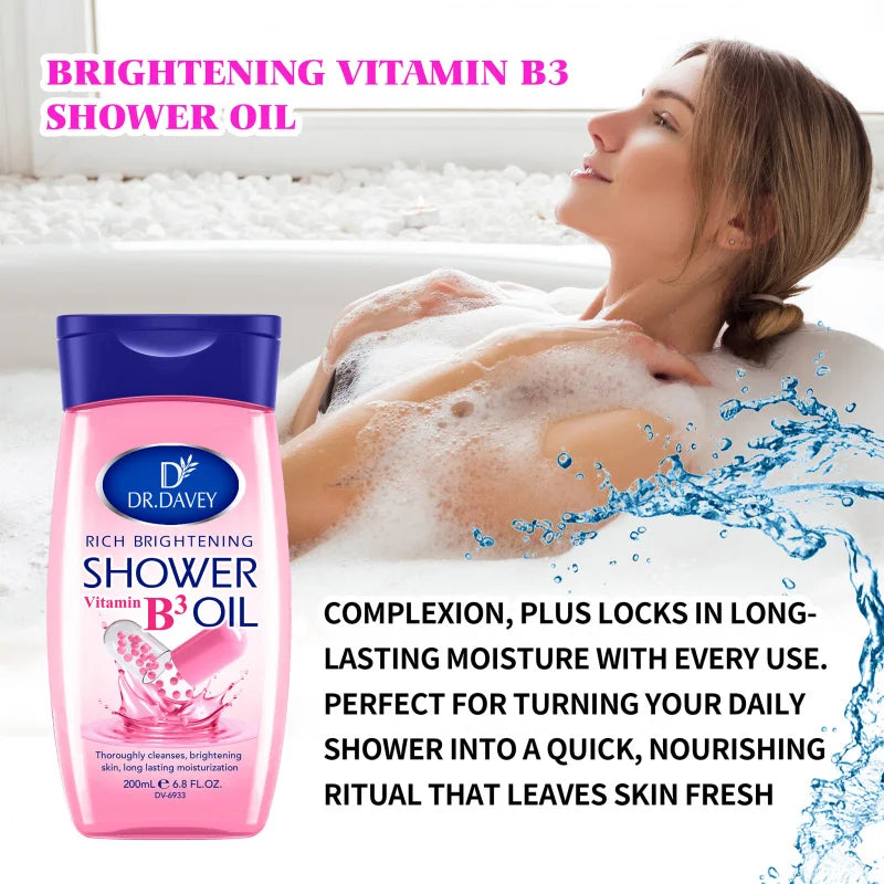 200ml Rich Brightening Vitamin B3 Shower Oil for Men and Women's Full Body Skincare, Moisturizing and Moisturizing Skin Care Peaceful Pleasures Health and Wellness