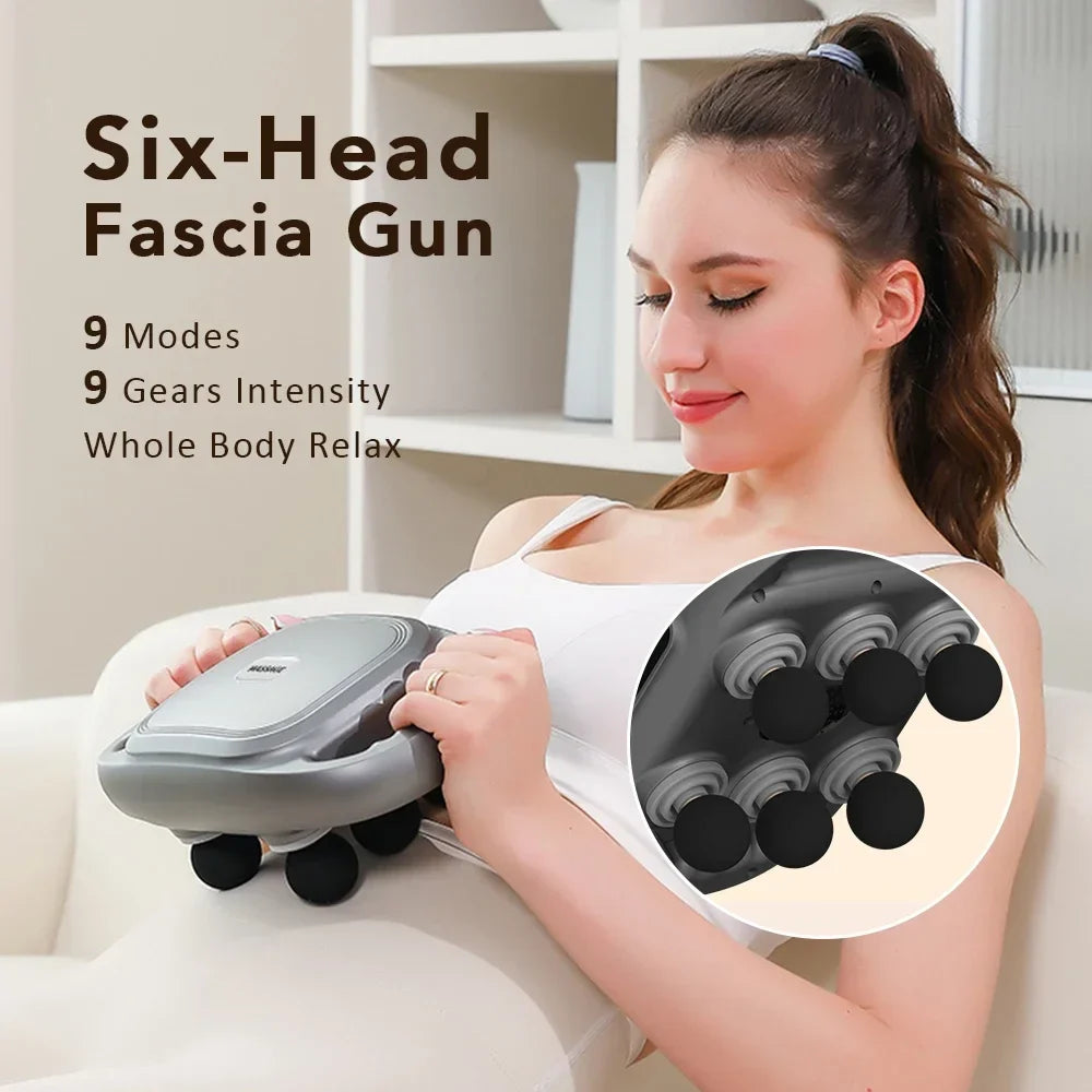 Electric Massage Gun – 6 Heads, 9 Modes & Red Light Therapy
