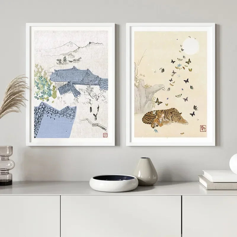 Korean Hanbok Traditional Canvas Wall Art | Vintage Asian Poster