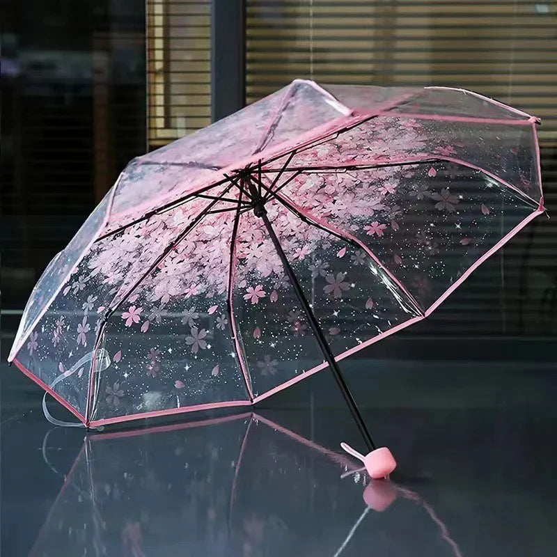 Cherry Blossom Transparent Folding Umbrella | 3-Fold Clear