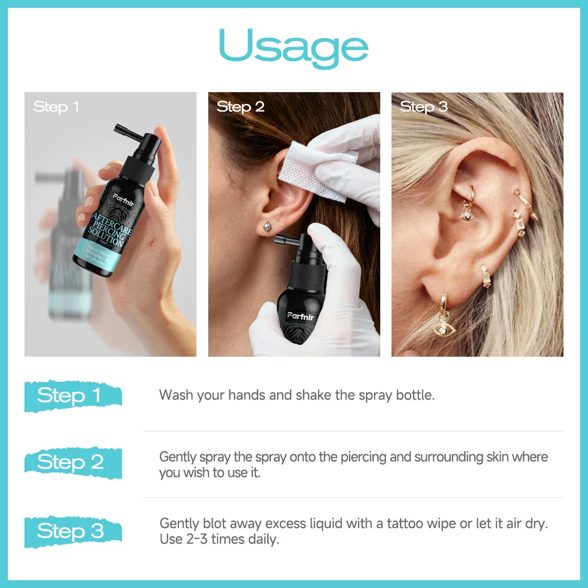 Piercing Aftercare Cleansing Spray – Ears, Nose & Lips 50ml