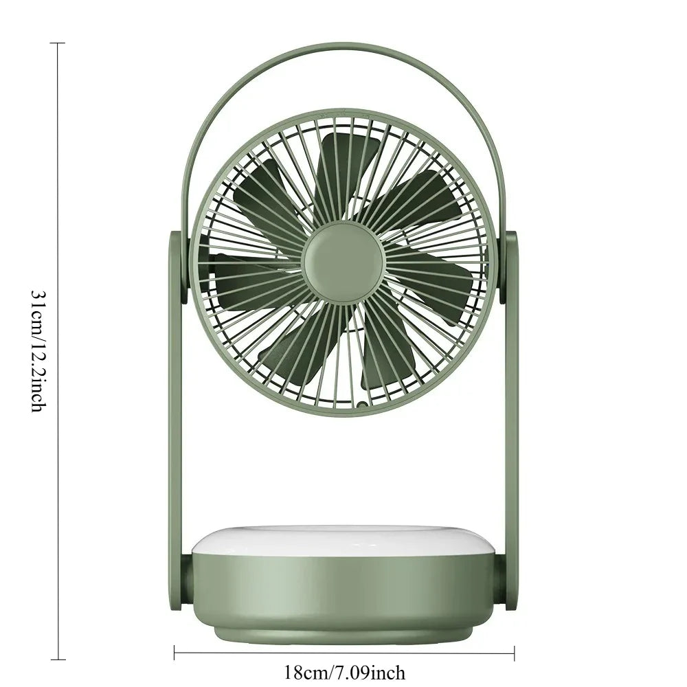 10000mAh Rechargeable Fan – LED Light, Remote, Table & Wall Mount