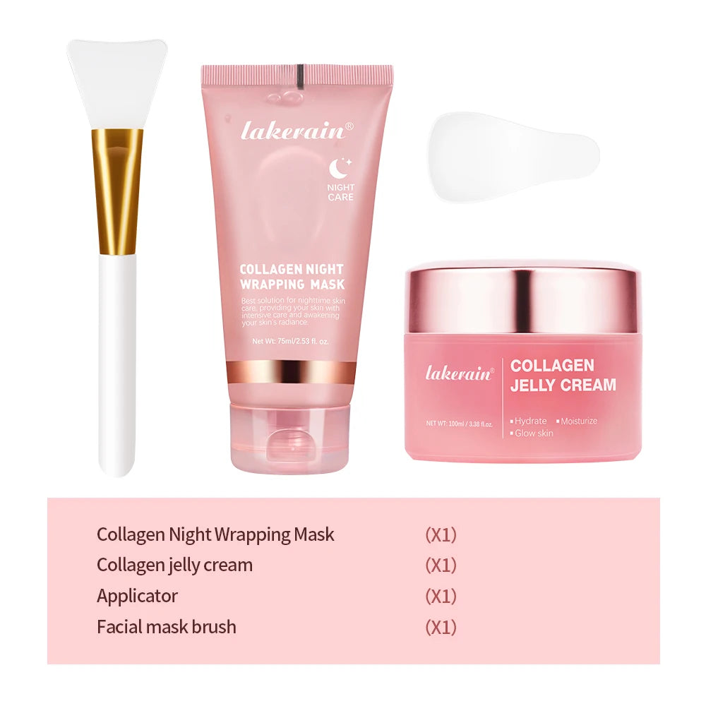 Collagen Overnight Facial Mask Collagen Jelly Cream Hydrolyzed Wrapping Peel-Off Mask Hydrating Firming Moisturizing SkinCare Peaceful Pleasures Health and Wellness 3pcs1set 1