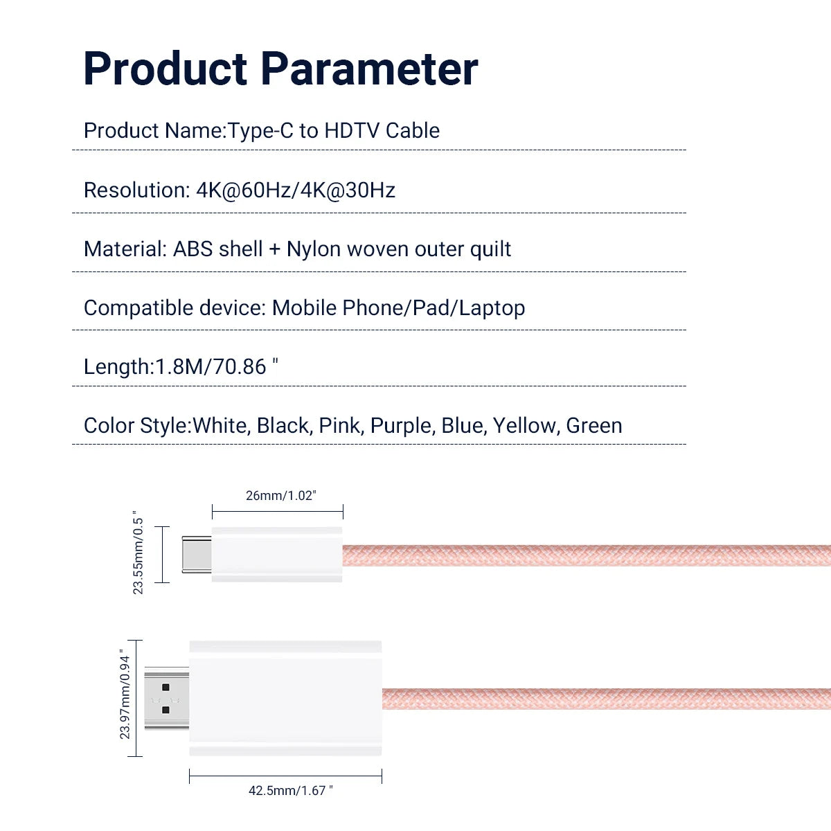 USB-C to HDMI 6ft Cable 4K@60Hz | Thunderbolt 3/4 Compatible