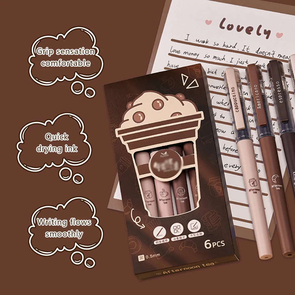 Coffee Themed Liquid Quick Drying Gel Pens Anti Smudging Soft Pen