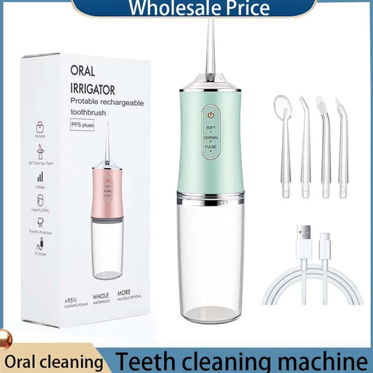 Portable Oral Irrigator USB Fast Rechargeable Mouth Washing Machine For Family Travel 3 Modes 4 Jet Tips Teeth cleaning machine Peaceful Pleasures Health and Wellness