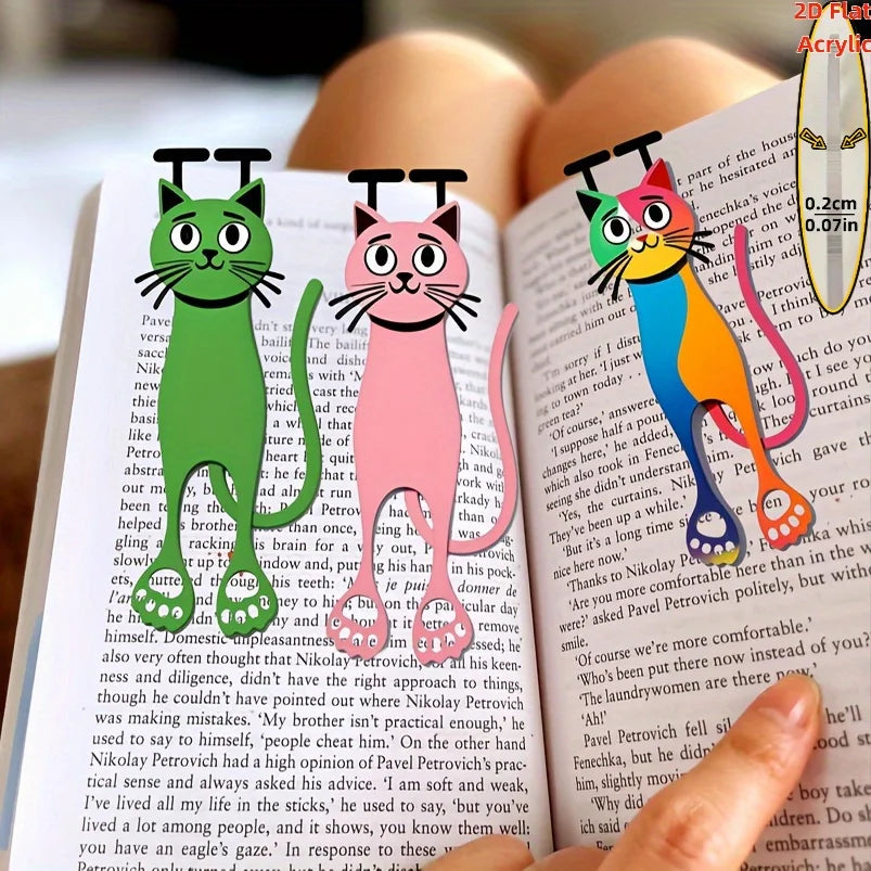 Acrylic Cat Bookmark Set of 3 | Colorful Cat Page Markers