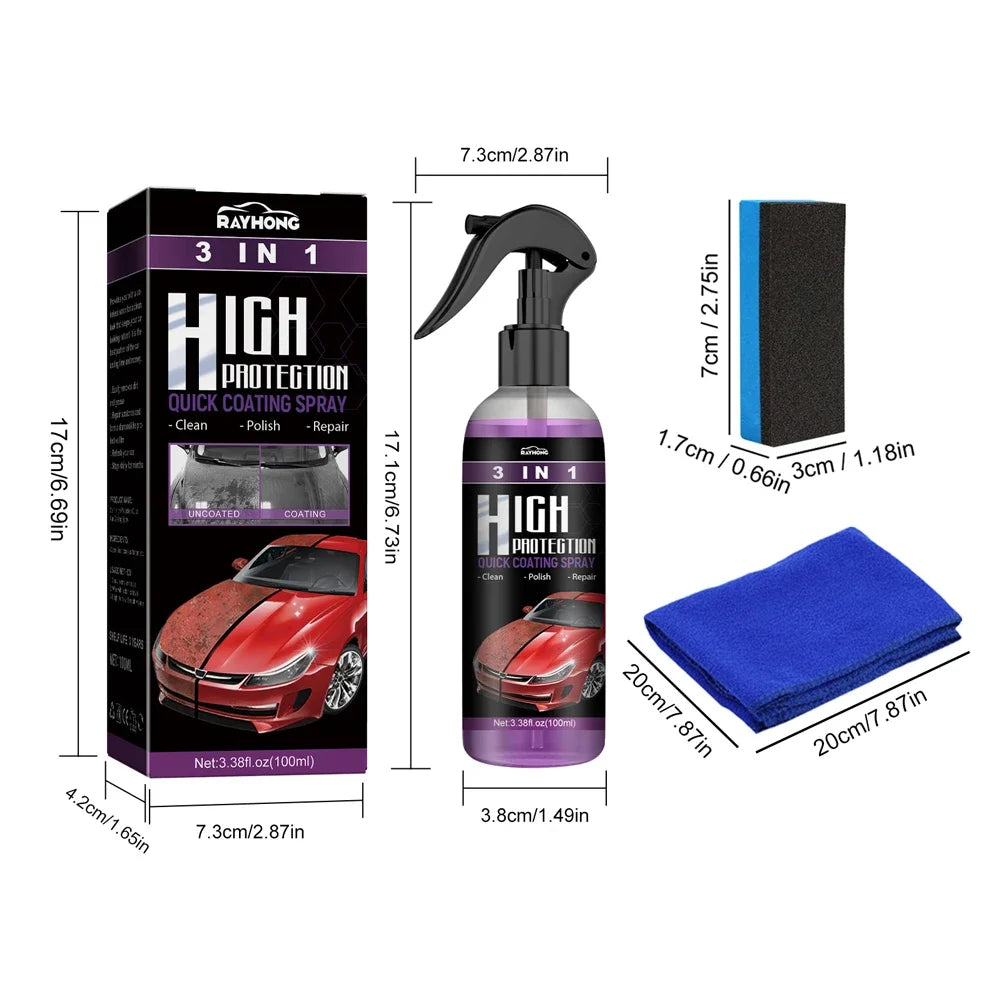 3In1 Quick Coating Spray 100ML High Protection Shine Armor Ceramic Car Wash Car Shield Coating Cleaning Nano Polishing Paint Wax Peaceful Pleasures Health and Wellness