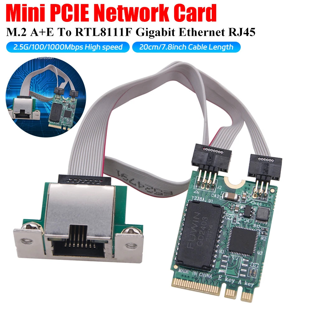 M.2 Gigabit Ethernet Network Card 2.5G/1000/100Mbps M2 RJ45 Lan Adapter RTL8125BG Chip Network Adapter Mini PCIE Peaceful Pleasures Health and Wellness
