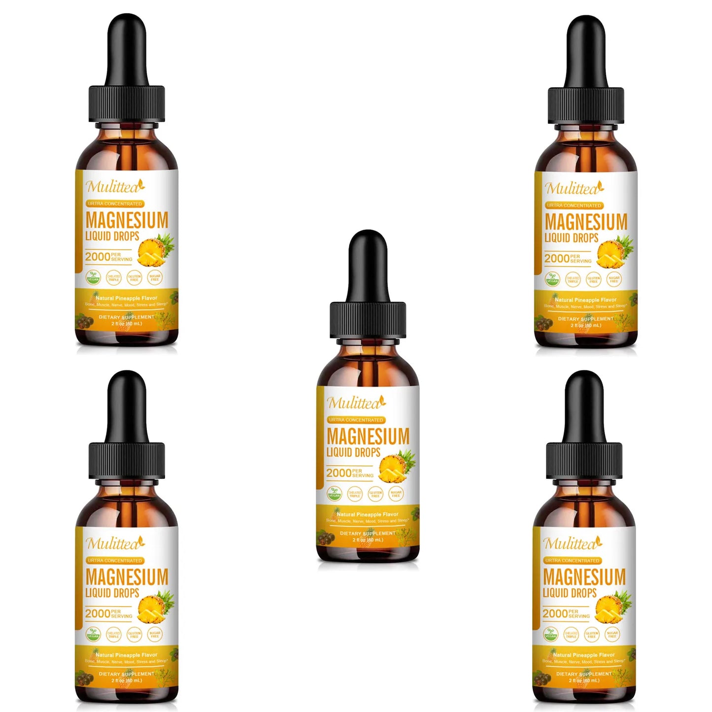 Magnesium Glycinate Drops – Pineapple Flavor | Sleep, Calm & Muscle Relaxation Peaceful Pleasures Health and Wellness 5bottles United States