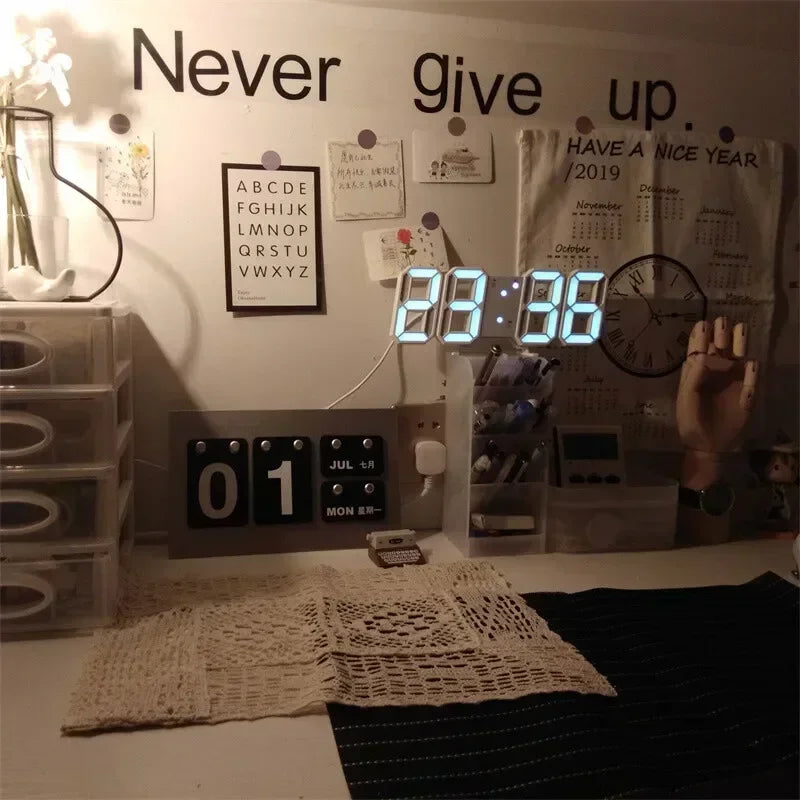 3D LED Digital Clock Decor Wall Decoration Glow Night Mode Decoration for Bedroom Adjustable Electronic Watch Clocks Watches Peaceful Pleasures Health and Wellness