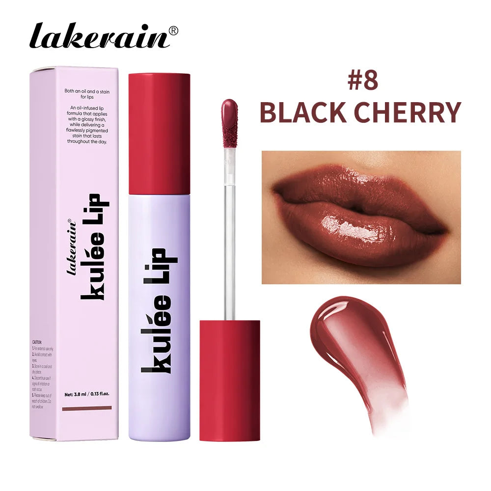 Lakerain Kulfée Lip Oil Long-lasting Moisturizing 9 Color Lip Gloss Non-Sticky Smooth Glide Deep Hydrating Lips Beauty Makeup Peaceful Pleasures Health and Wellness Black Cherry