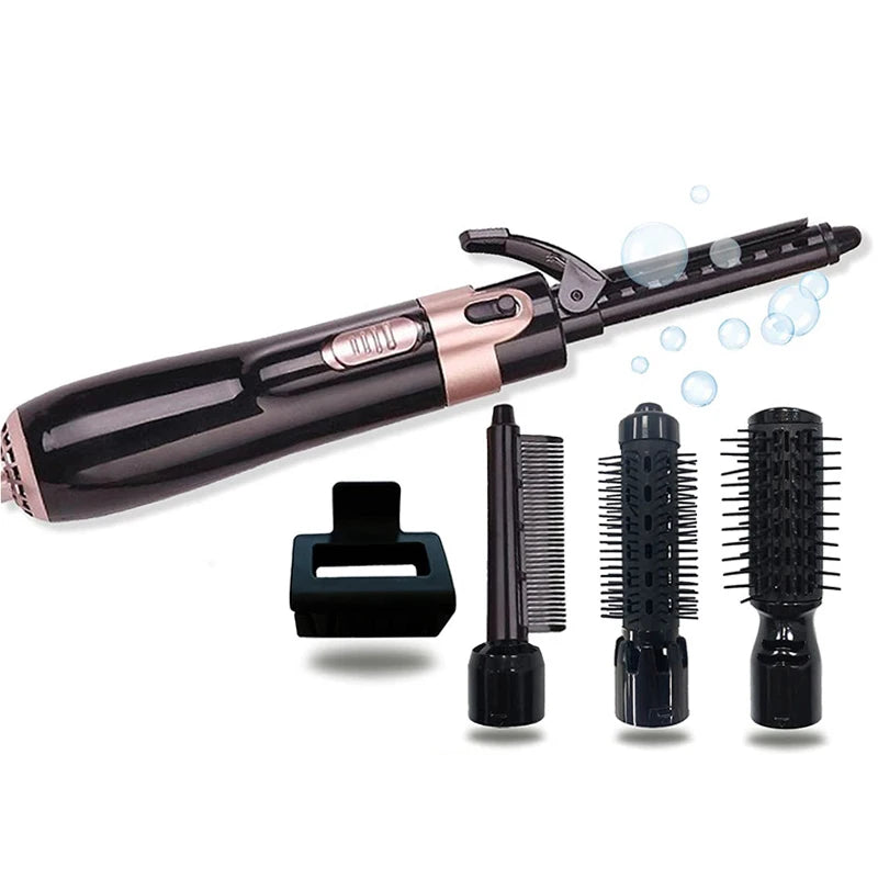 Portable salon hot air hair dryer, brush set, curling iron, comb, interchangeable brush head, automatic curling iron Peaceful Pleasures Health and Wellness black EU Plug