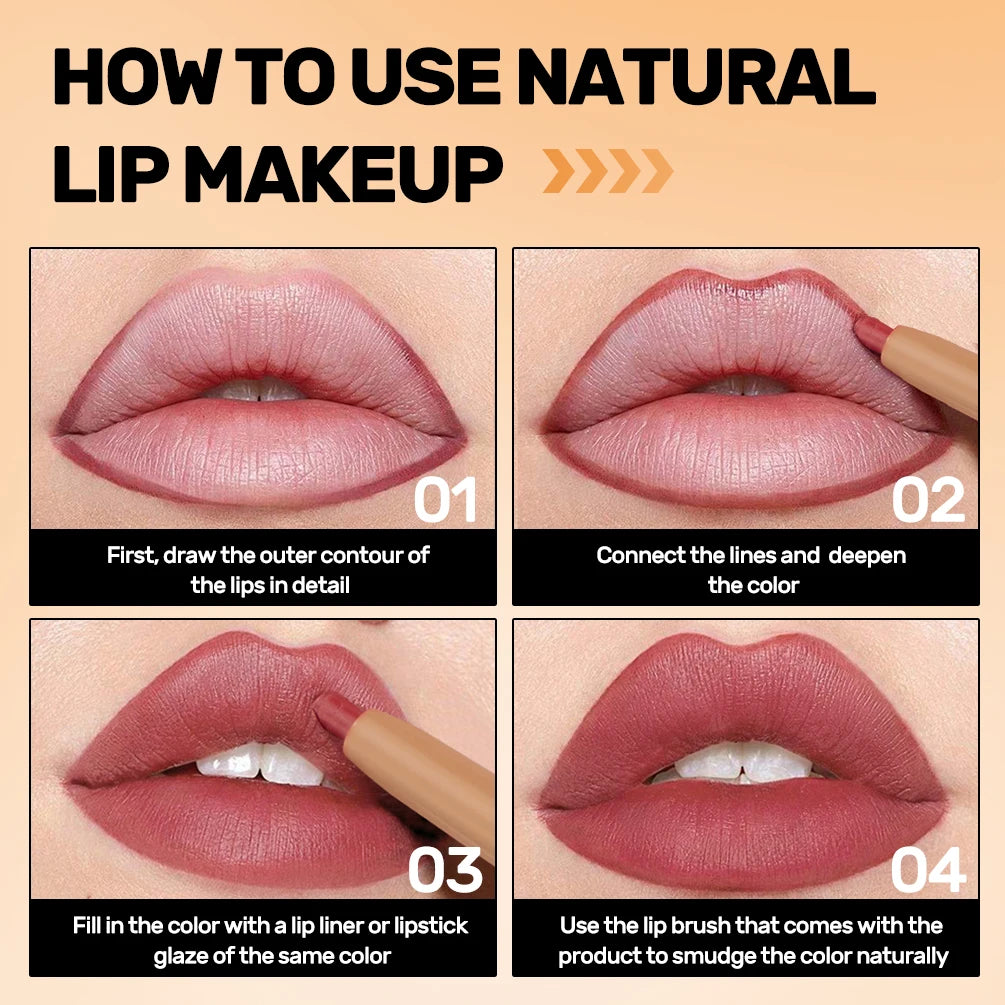 QIBEST Double Head Lip Liner&Brush Pen Mist Matte Velvet Contour Tint Lipstick Pencil Long Lasting Nude Brown Natural Lip Makeup Peaceful Pleasures Health and Wellness
