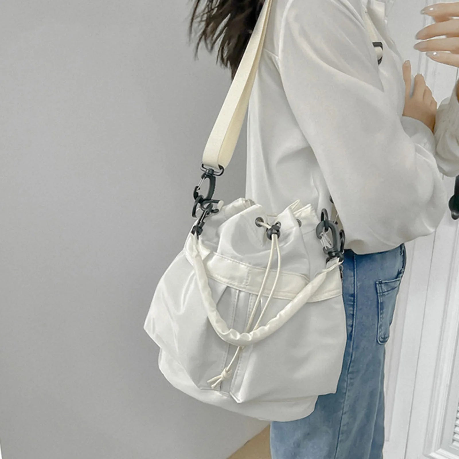 Fashion Women Shoulder Bag Nylon Women Large Capacity Casual Handbag Drawstring Crossbody Bag Tote Bag UNISEX Gifts for Lady Peaceful Pleasures Health and Wellness