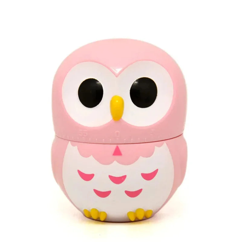 Cartoon Owl Timer Kitchen Cooking Oven Mechanical Timer Easy Operate Baking Helper Home Decoration for Children and Adults Peaceful Pleasures Health and Wellness Pink