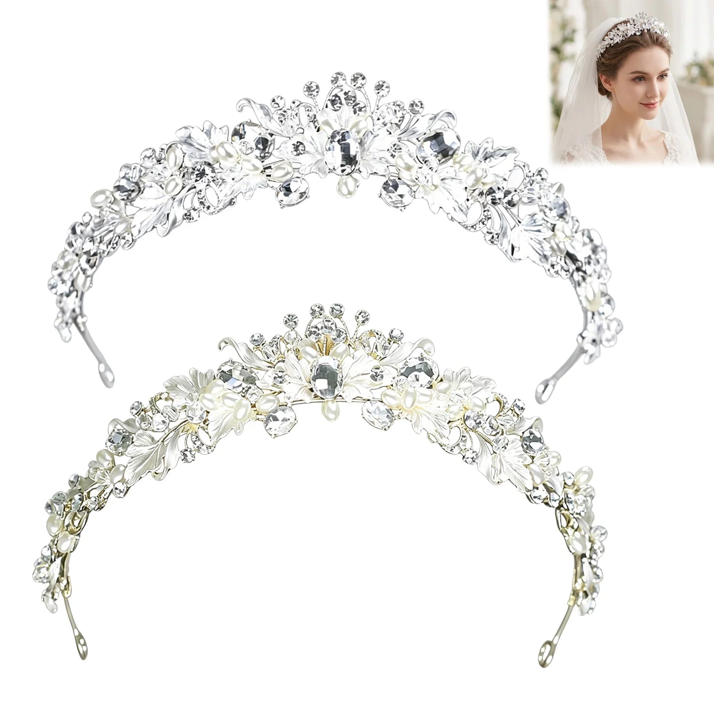 Bridal Alloy Rhinestone Crown Headpiece Gold Silver Wedding Accessory For Bride Peaceful Pleasures Health and Wellness