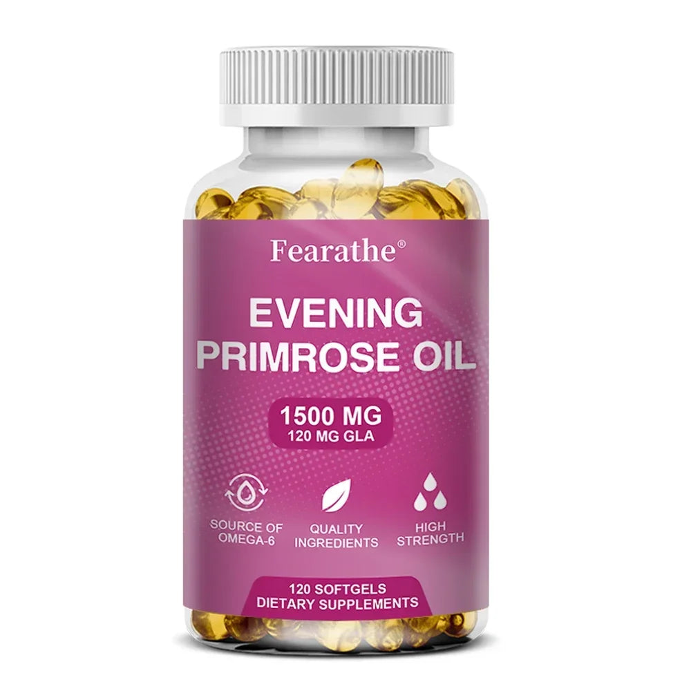 Evening Primrose Supplement Cold Pressed Oil - Contains Gelatin and Vegetable Glycerin To Promote Healthy Skin,120 Capsules Peaceful Pleasures Health and Wellness 120 count-1 bottle