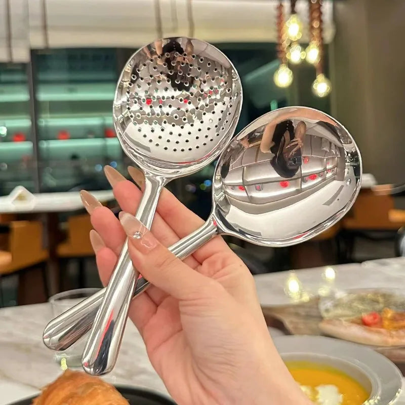 Stainless Steel Ladles For Serving Soup Rice Serving Spoon Drain Hole Heat Insulated Handle Kitchen Utensils For Daily Use Hot Peaceful Pleasures Health and Wellness