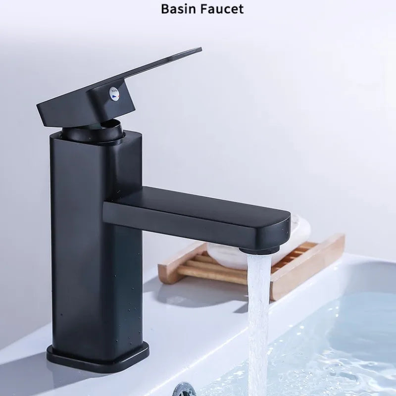 Black Square Basin Faucet – Hot & Cold Mixer Tap
