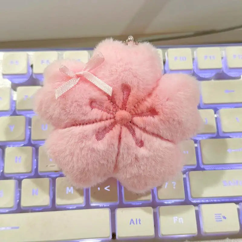 Cherry Blossom Kawaii Plush Keychain | Cute Bag Charm Pendant