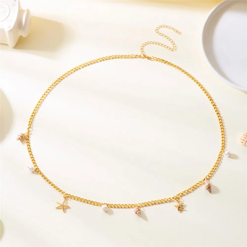 Bohemian Beach Jewelry Set – Starfish Necklace & Waist Chain