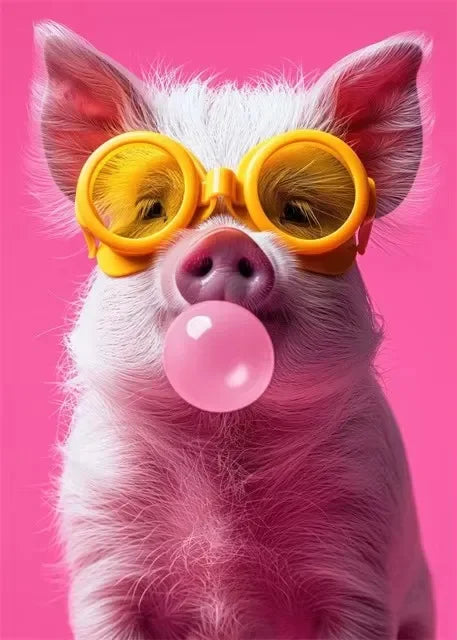 Cute Animals Pink Bubblegum Canvas Wall Art Print | Kids Decor