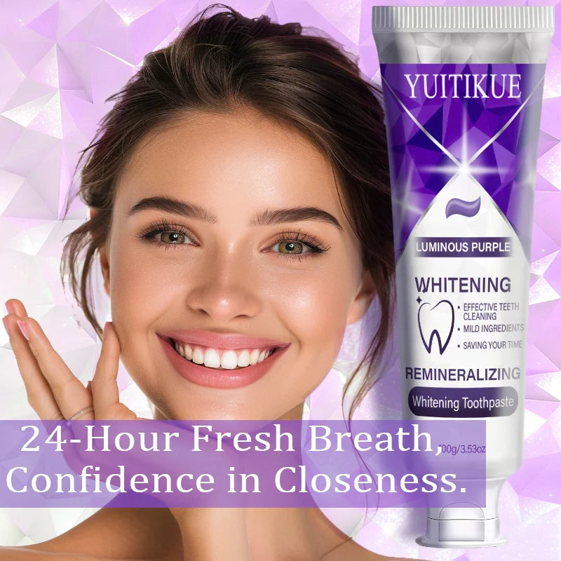 Yuitikue Luminous Purple Whitening Toothpaste, Remineralizing Teeth Whitening Paste for Effective Cleaning & Brightening, 100g Peaceful Pleasures Health and Wellness