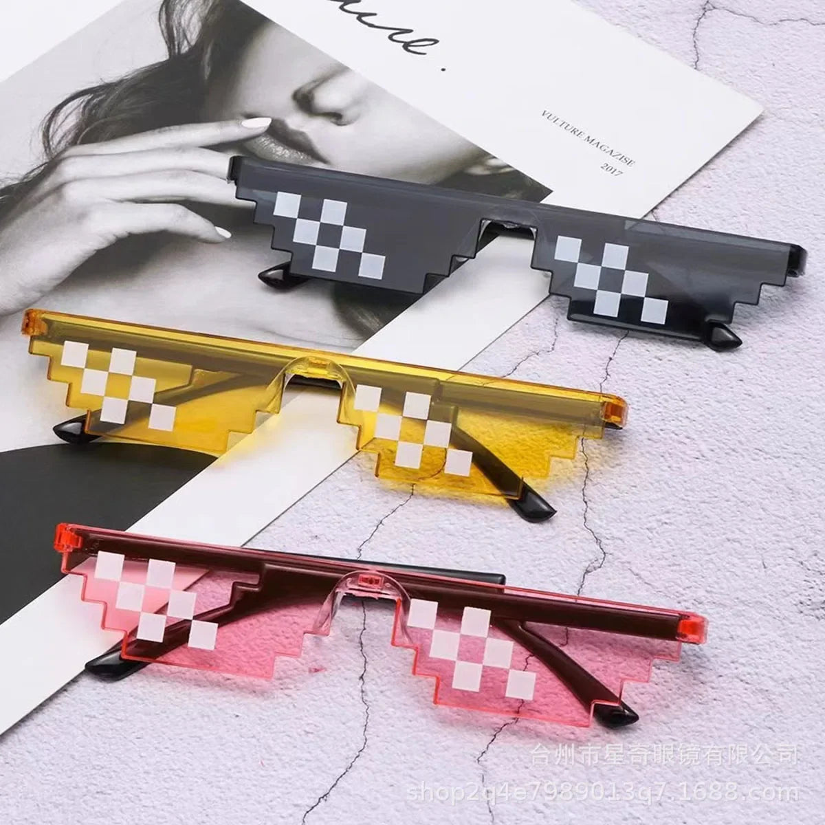 5Pcs NEW Mosaic Sunglasses Trick Toy Thug Life Glasses Deal With It Glasses Pixel Black Mosaic Sunglasses Cool Jokes Funny Toys Peaceful Pleasures Health and Wellness