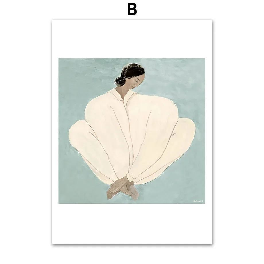 Modern Nude Line Art Canvas Wall Print | Geometry Floral Decor